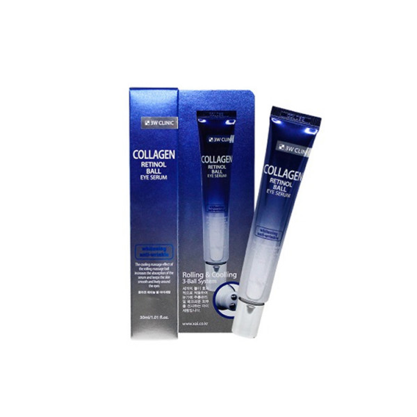 3W Clinic Серум-массажер для области вокруг глаз с Коллагеном и Ретинолом COLLAGEN RETINOL EYE BALL SERUM (30 мл)