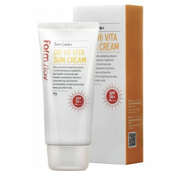 FarmStay Витаминизированный солнцезащитный крем для лица SPF 50+/PA+++  DR-V8 Vita Sun Cream SPF 50+/PA+++ ( 70 мл 1 шт)