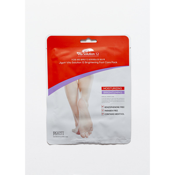 JIGOTT Увлажняющая маска для ног осветляющая с витамином В12 Vita Solution 12 Brightening Foot Care Pack 